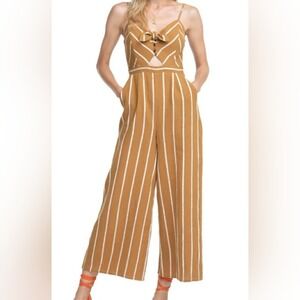 Astr The Label Dylan Jumpsuit Women's Size Small Brown Striped Cropped Wide-Leg